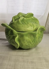 Vtg 1960's Holland Mold Green Lettuce/Cabbage-Shaped Covered Bowl/Tureen W/Lid
