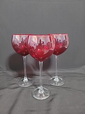 VINTAGE RUBY RED STEWARE TALL WINE GLASSES SET OF 3