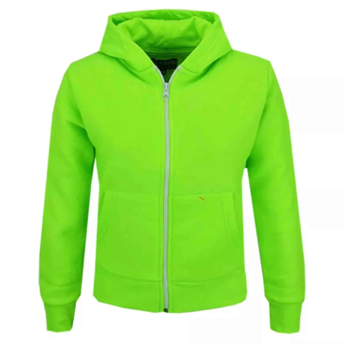 Kids Boys Unisex Plain Fleece Neon Green Hoodie Zip Up Style Zipper Age 2-13 Yr