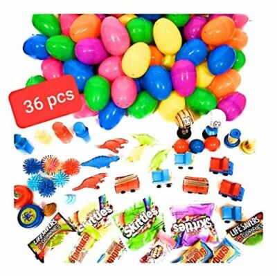 18 Sets (36 Pcs) Easter Basket Fillers Stuffed Eggs w/Toys & Candy for Boys