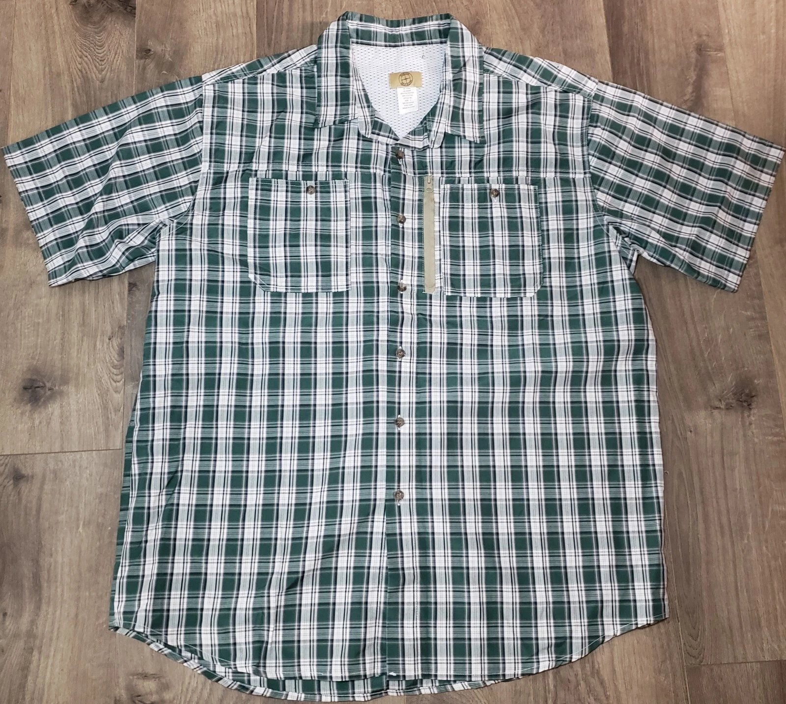 Men's HABAND Travelers, Short Slv Plaid Vented Fishing Shirt, Green Plaid, sz L