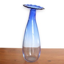 Vintage La Murrina Murano Glass Vase Blue Gradient Large Flower Shape 14  Tall