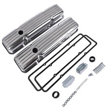 For 58-86 Sbc Chevy 350 Polished Aluminum Short Retro Finned Valve Covers