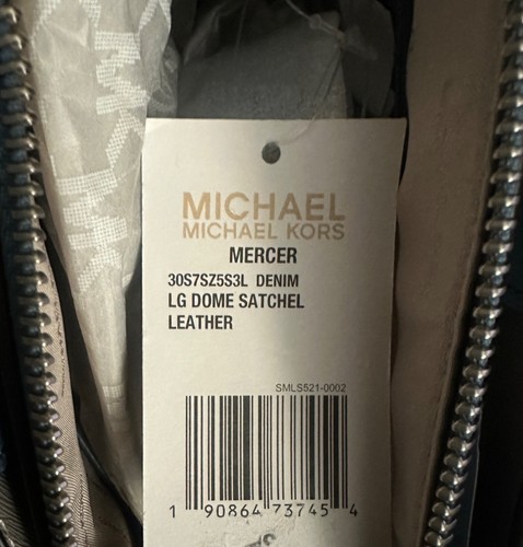 Michael Kors Studio Mercer Pebbled Denim Blue Large Dome Satchel Messenger Bag - Picture 12 of 12