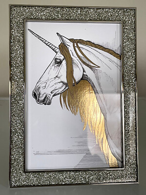 New Glitter Framed Fine Art Gold Foil Unicorn Lois Rose pen