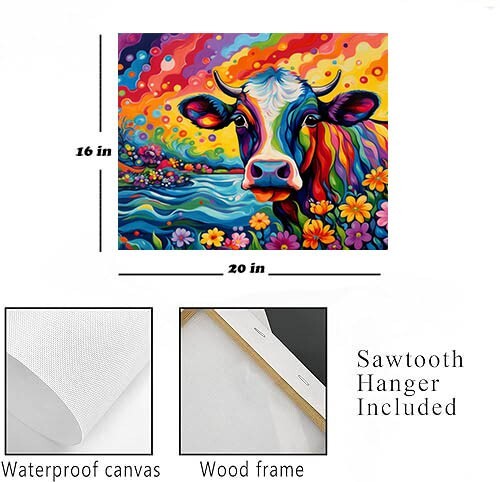 20x16 Bright Colorful Cow Canvas Print Wall Art | eBay