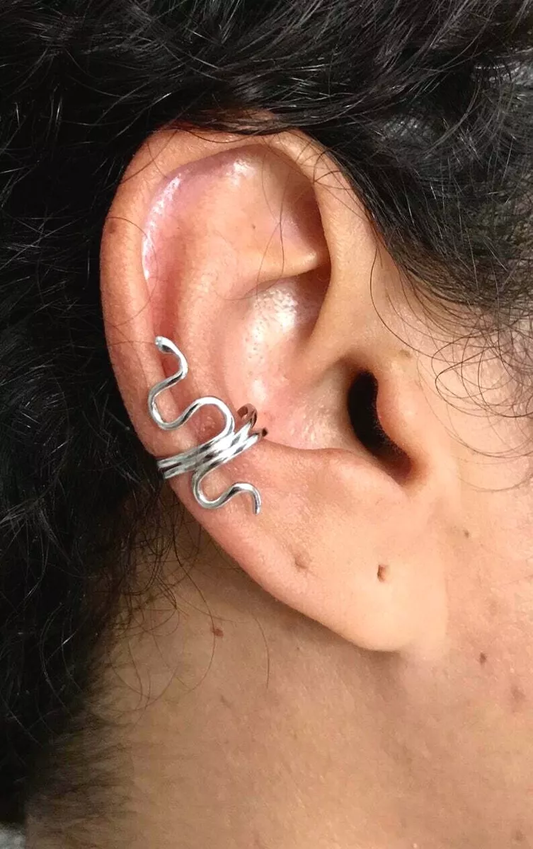 925 Sterling Silver Snake Ear Cuff Earrings / No pierced / Aretes Plata- ESE87