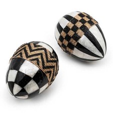 MacKenzie Childs WOODLAND CAPIZ EGGS SET 2 Black  White 5X7" Mesh Crate NEW 