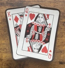 Vintage Mid Century Modern King & Queen Playing Cards Smoked Glass Ashtray Dish