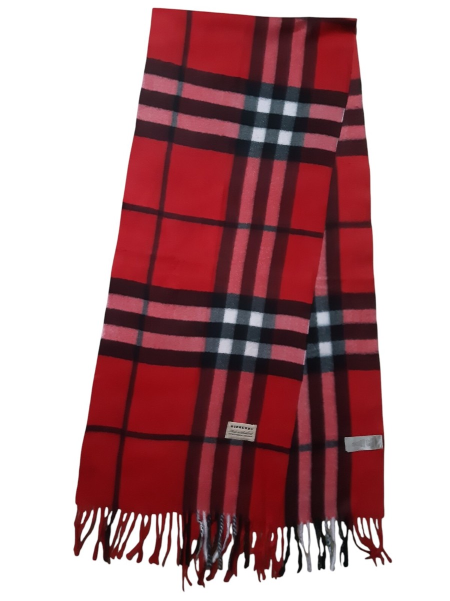 Burberry Bright Red Check 100% Cashmere beautiful Scarf | eBay