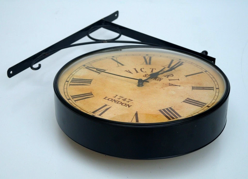 Home Garden Vintage Industrial Double Sided Clock Victoria Railway Station Clock - Image 4 of 4