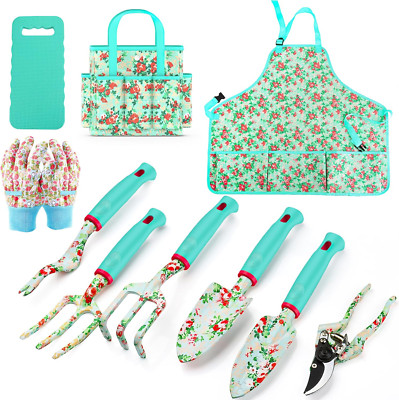 10-Piece Floral Garden Tool Set with Tote, Apron & Gloves   Gift for Gardeners