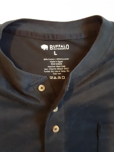 Mens Buffalo Outdoors Navy Blue Short Sleeve Pocket Henley Size Large - Picture 3 of 7