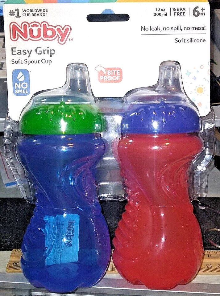 NUBY EASY GRIP COPOS DE BICO MACIO 10 OZ BPA LIVRE 6+ MESES À PROVA DE MORDIDA SEM DERRAMAMENTO 2 PC - Imagem 2 de 4