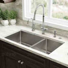 ZUHNE 32-Inch Double Bowl Undermount Deep Kitchen Sink 16 Gauge Stainless Steel