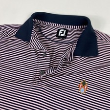 FootJoy Polo Shirt Mens Large Blue Stripe CR Crest Golf Performance Stretch