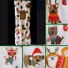 Christmas Santa Bulldog Pom Westie Pug Dog Oversized Soft Cozy Throw Blanket NEW