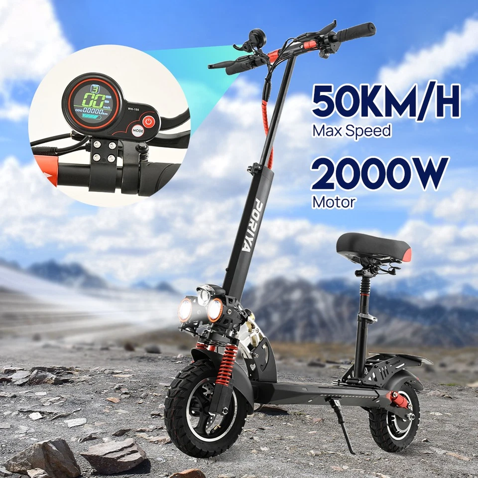 Electric Scooter 2000W 50km/h Adult Off Road Foldable Portable E-Bike W/Tail