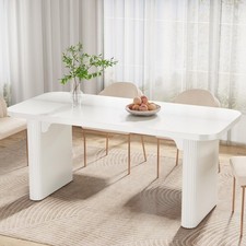 White 62 Inch Rectangular Double Pedestal Wood Dining Table 4-6 Seater