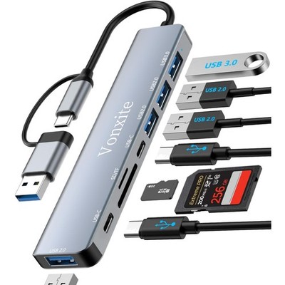 USB/USB-C Hub 8-in-1 Multiport Adapter Aluminium für MacBook/Surface/XPS/PC/P...