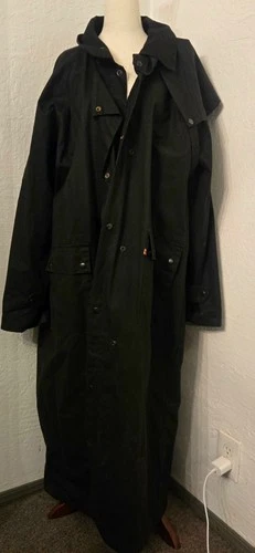 Kakadu Traders Australia Black Oiled Cotton Long Overcoat Lined Snap Men’s XL - product listing photo