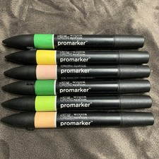 6 x Windsor and Newton Promarkers pens, double ended, ex cond.yellow pink green