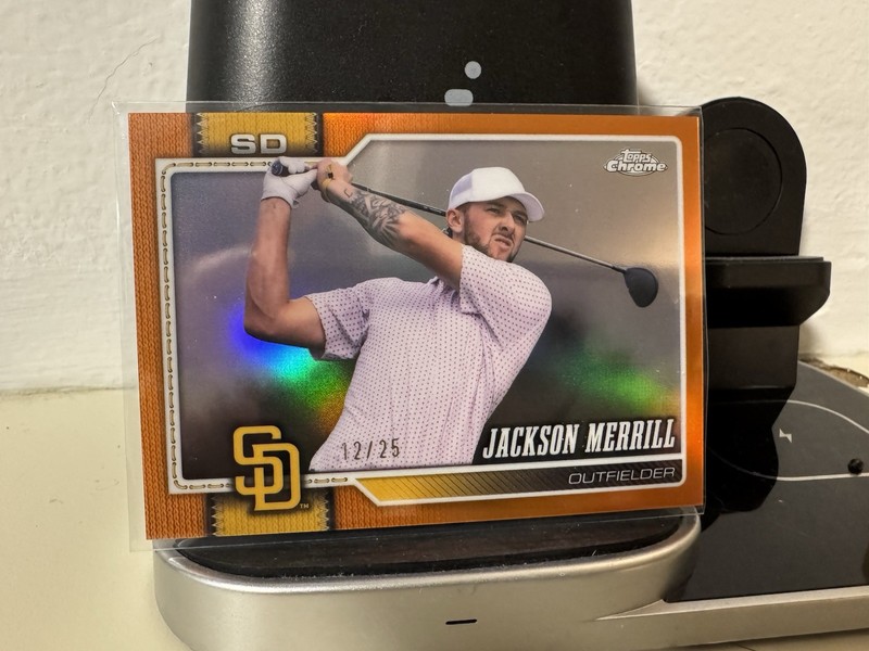 2026 Topps Chrome #137 Jackson Merrill Image Variation Golf Orange /25 Padres SP