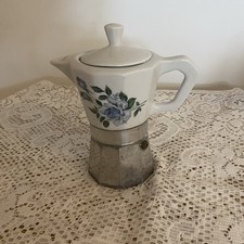 Vintage Italian Coffee Maker Moka Pot Aluminium With Floral Ceramic Top 1960's
