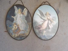 Set of 2 Vintage Gallery Graphics Oval Chimney Flue Covers "Angels and Children"