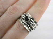 Sterling Silver Round Cut Red Garnet Spinner Wide Band Ring 925 Size 9.5