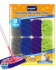 8Pcs Reusable Microfiber Mop Pads Compatible with Swiffer Sweeper Mop, Replac