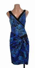 Vintage Inches Away Swimsuit Wrap Skirt Set Floral Print Blue Metallic Stretch