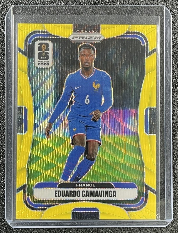 EDUARDO CAMAVINGA 2026 PANINI PRIZM WORLD CUP 23 FLUORESCENT YELLOW WAVE 153/180