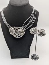 Vintage Fahrenheit by Connie Bates Silver-Tone Necklace and Clip-On Earrings Set