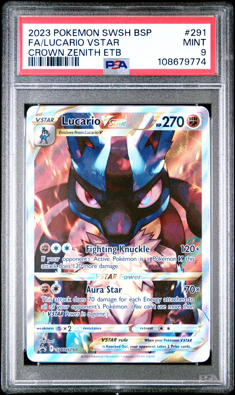 2023 POKEMON SWSH BLACK STAR PROMO #291 FULL ART/LUCARIO VSTAR PSA 9