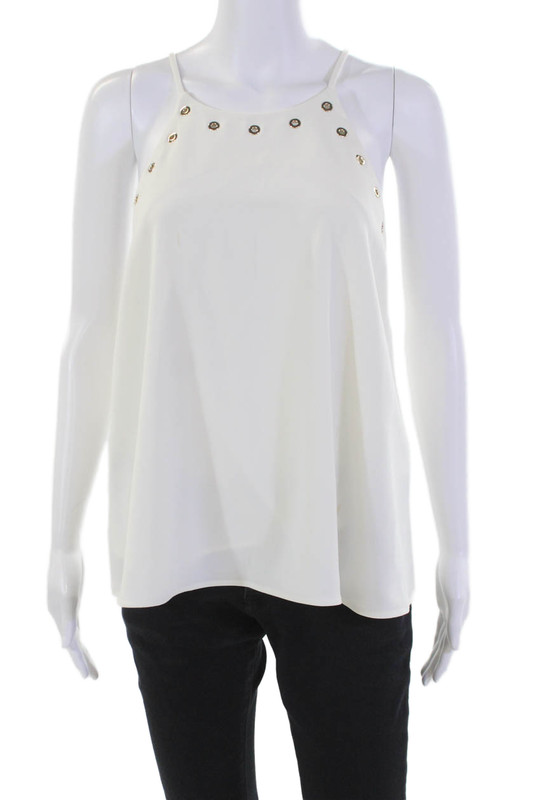 Amanda Uprichard Womens Sleeveless Scoop Neck Grommet Boxy Top White Size Medium