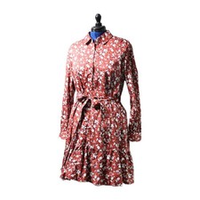 UNTUCKIT Cotton Button Up Shirt Dress Red Floral Belted Long Sleeve Womens 18