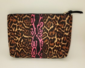 VICTORIA'S SECRET ♡ Bag Leopard Pink Cosmetic Makeup Soft Case Travel Clutch NEW