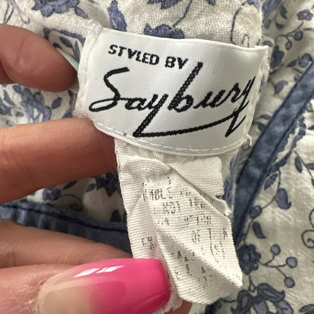 Vintage Saybury Night Dress Womens *Small Blue Ditzy Floral Midi Shift Retro 70s View 6
