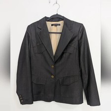 Anne Klein Gray Wool Blend Exposed Stitch Two Button Utility Blazer Size 8