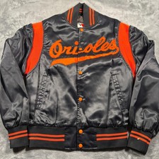 Vintage Baltimore Orioles Satin Bomber Jacket Mens XL Black Shain of Canada MLB