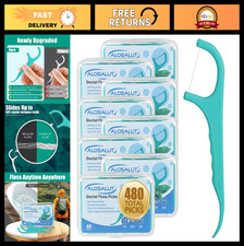 480 Dental Floss Picks - Mint Flavored Flossers with Toothpick - 8 Portable Boxe
