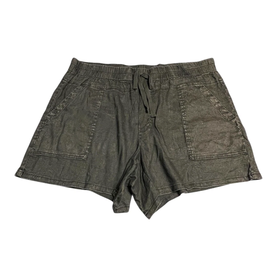 NWT KUT From The Kloth XXL Dark Olive Linen Blend Shorts Pull On Elastic Waist