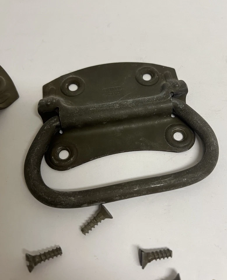 Винтажный сундук Stanley / ручки багажника набор из двух пар четыре болта с деревянными винтами - Изображение 2 из 4