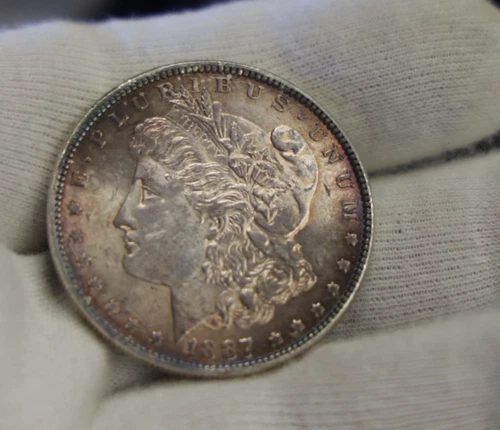 1887 US Morgan Silver Dollar $1 AU+  Nice Toning
