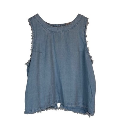 Thread & Supply Chambray Tank Top Frayed Sleeveless Button Back Summer Shirt S