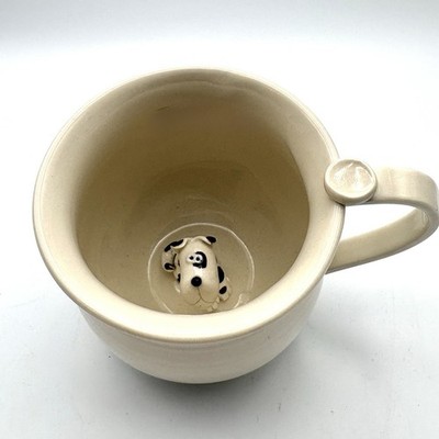 Studio Art Pottery Mug Off White 3D Spotted Puppy Dog Inside CUTE!!!