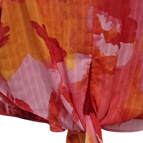 Blusa mujer rosa + oliva L estampado floral rojo amarillo rosa manga ancha dobladillo con corbata - Imagen 10 de 12