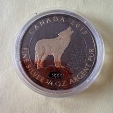 2015 Canada 3/4 oz 9999 Silver $2 Grey Wolf Reverse Proof Coin Colorized Gilded