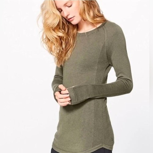Lululemon Green Sunshine Coast Long Sleeve Cashmere Blend Knit Sweater Size 6